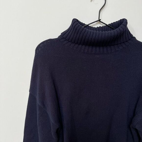 525 America Open Back Lace Up Turtleneck Chunky Knit Sweater Navy Blue S NWT - Picture 7 of 10